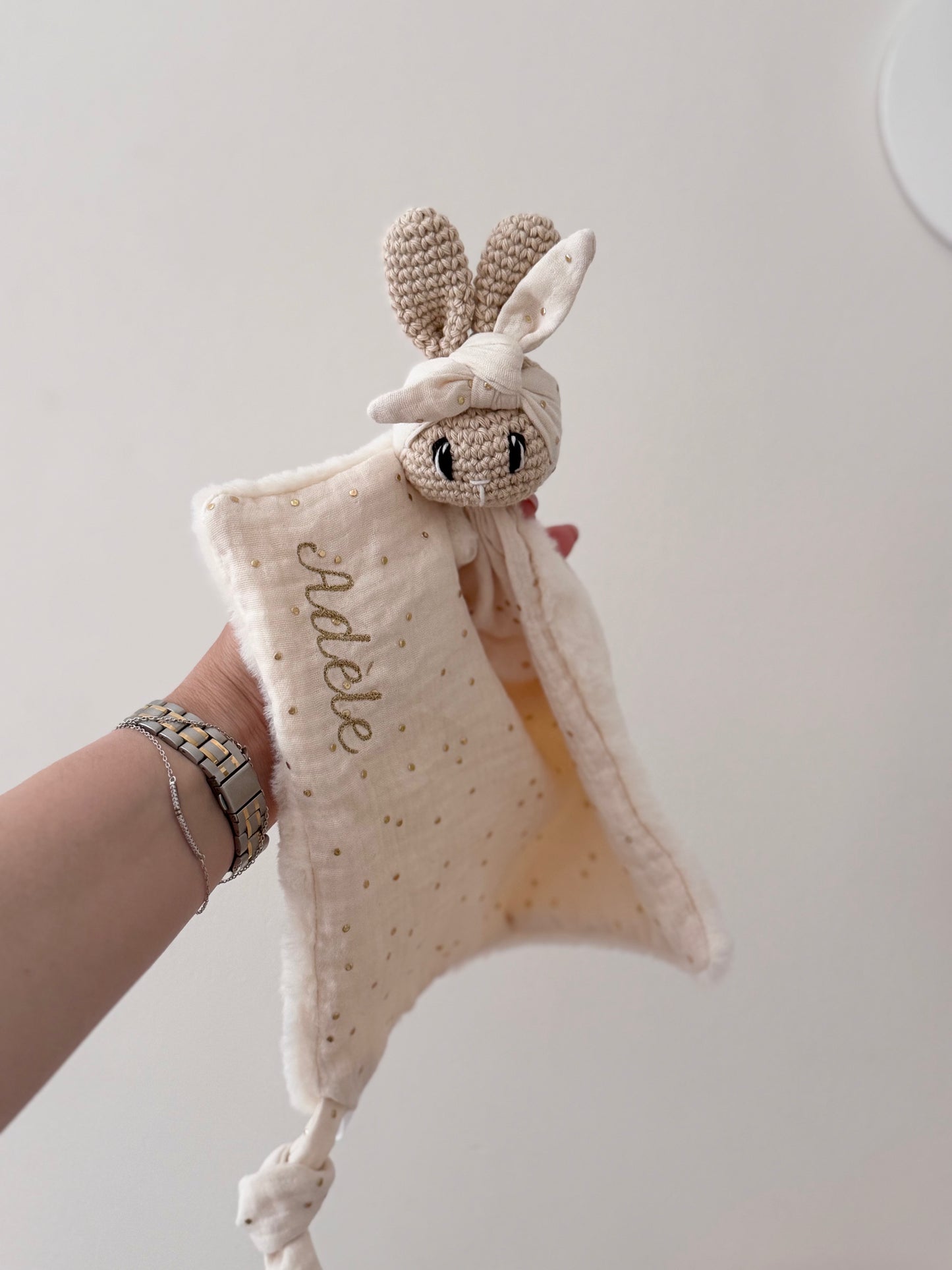 Doudou ma douce lapinette à pois or
