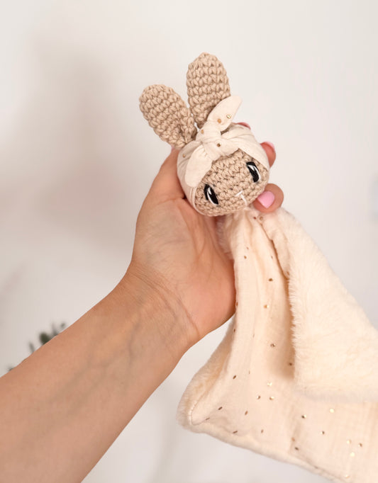 Mini doudou lapinette écru à pois or