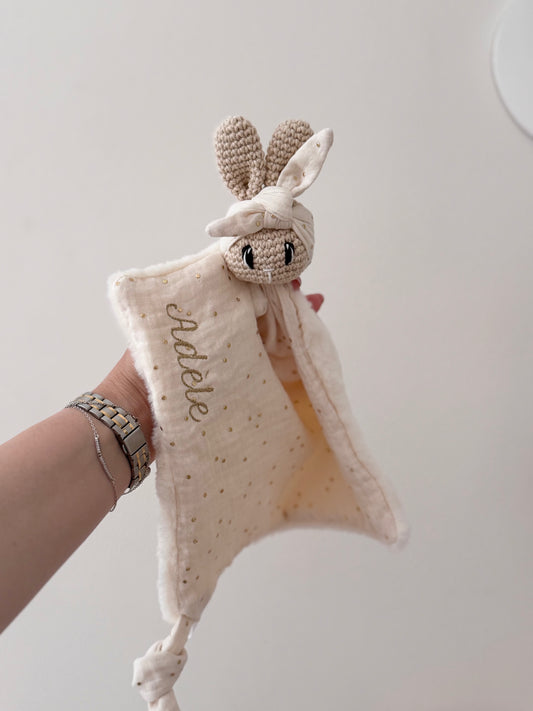 Doudou ma douce lapinette à pois or