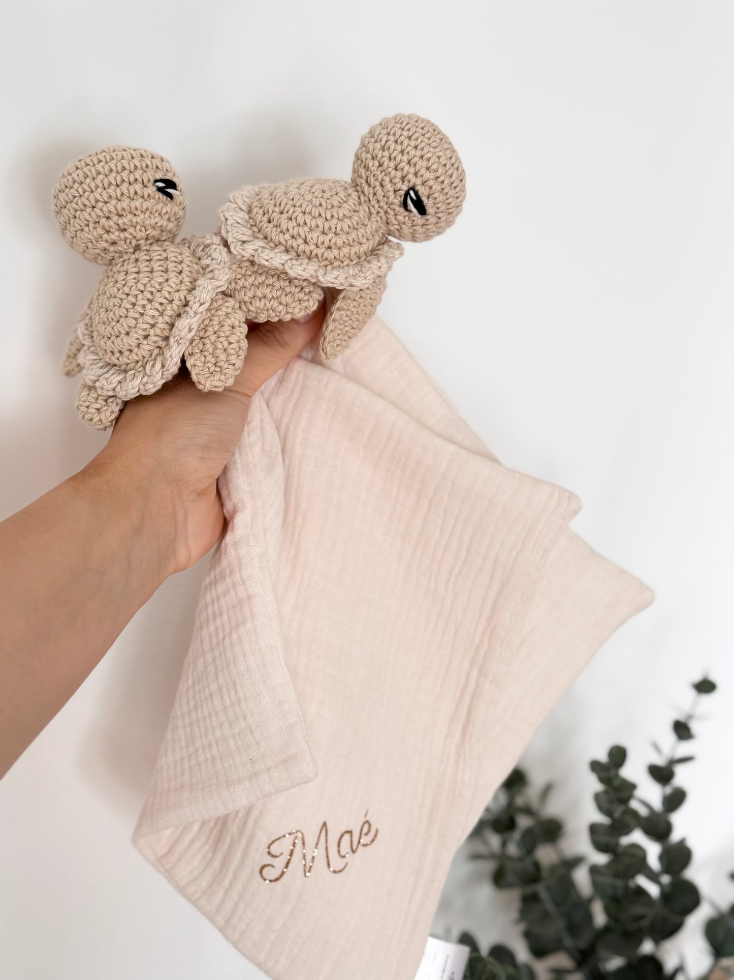 Doudou ma tortue jolie en gaze de coton